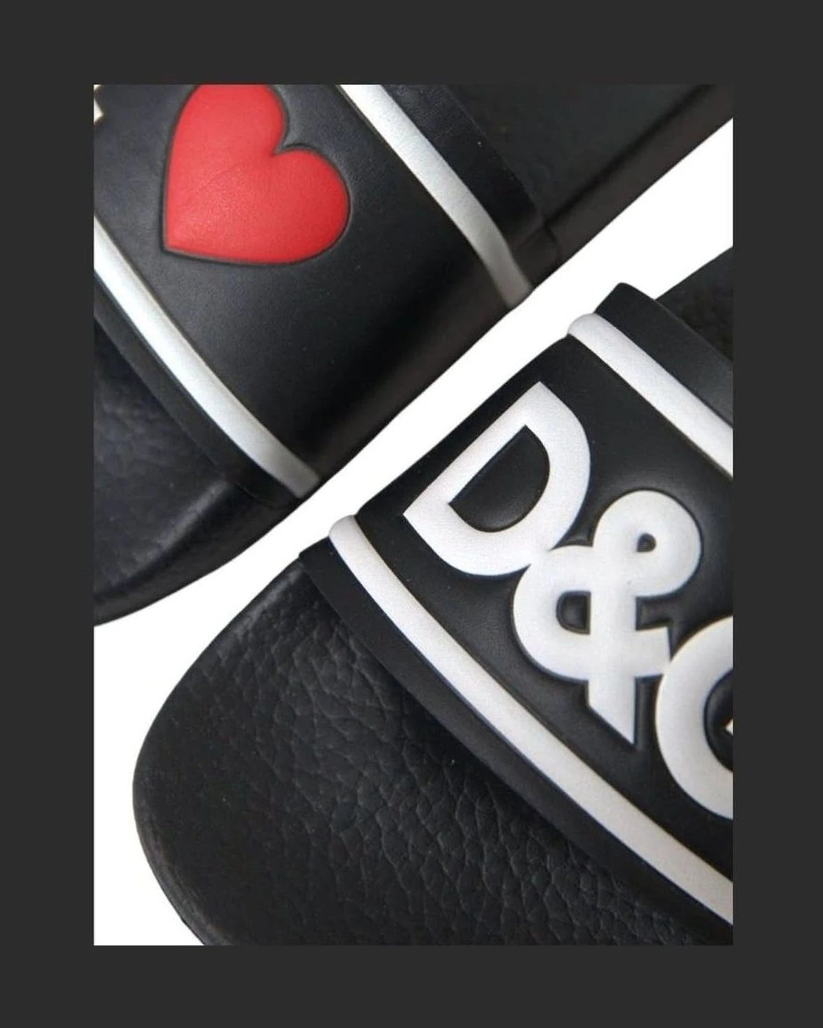 Dolce & Gabbana Black Leather I Love Dg Sandals Slides Shoes Flats