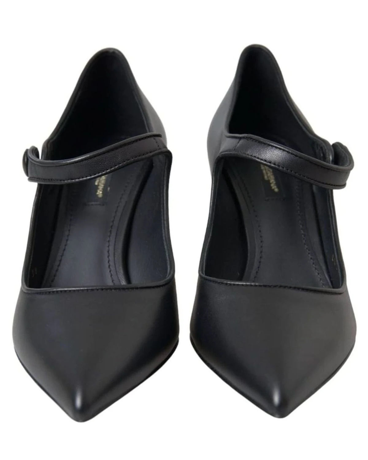 Dolce & Gabbana Black Leather Logo Heels Mary Janes Pumps Shoes Heels