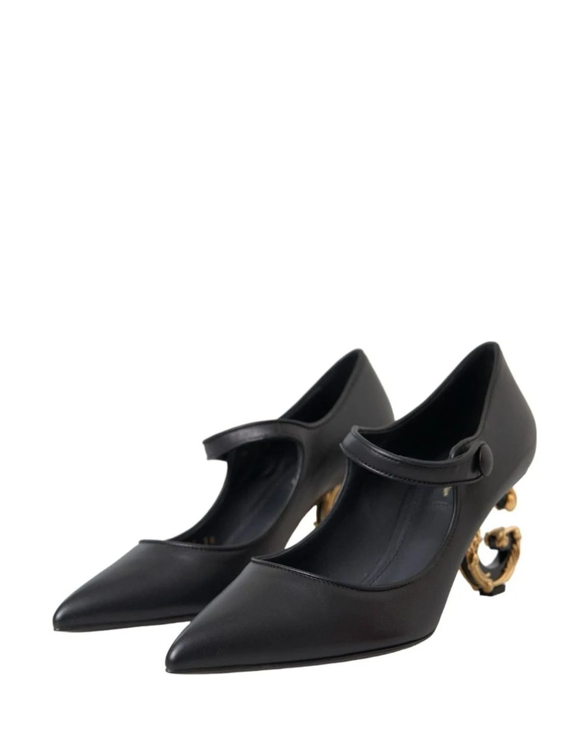 Dolce & Gabbana Black Leather Logo Heels Mary Janes Pumps Shoes Heels