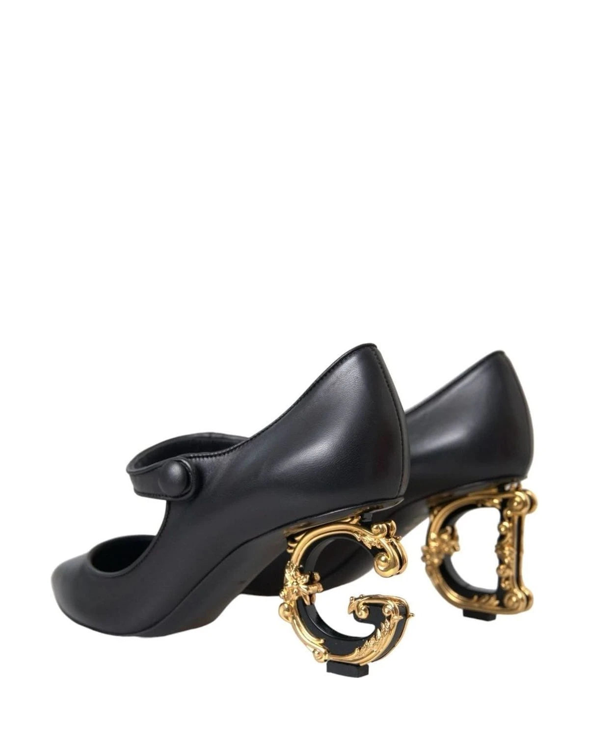 Dolce & Gabbana Black Leather Logo Heels Mary Janes Pumps Shoes Heels
