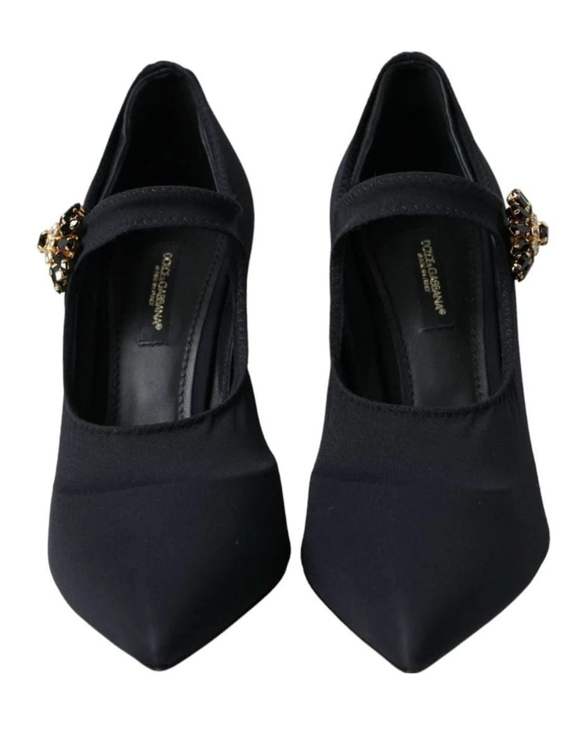 Dolce & Gabbana Black Mary Jane Jersey Crystal Pumps Shoes Heels
