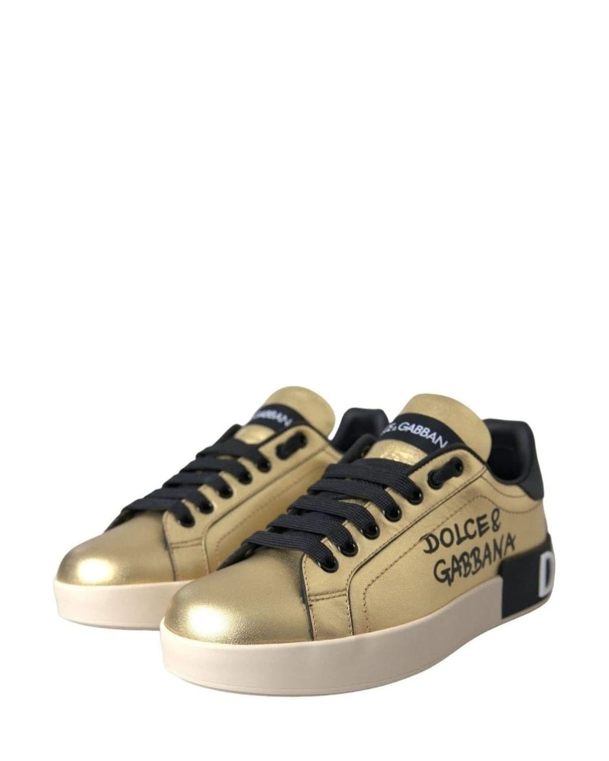 Dolce & Gabbana Gold Portofino Calf Leather Sneakers Women Shoes Sneakers