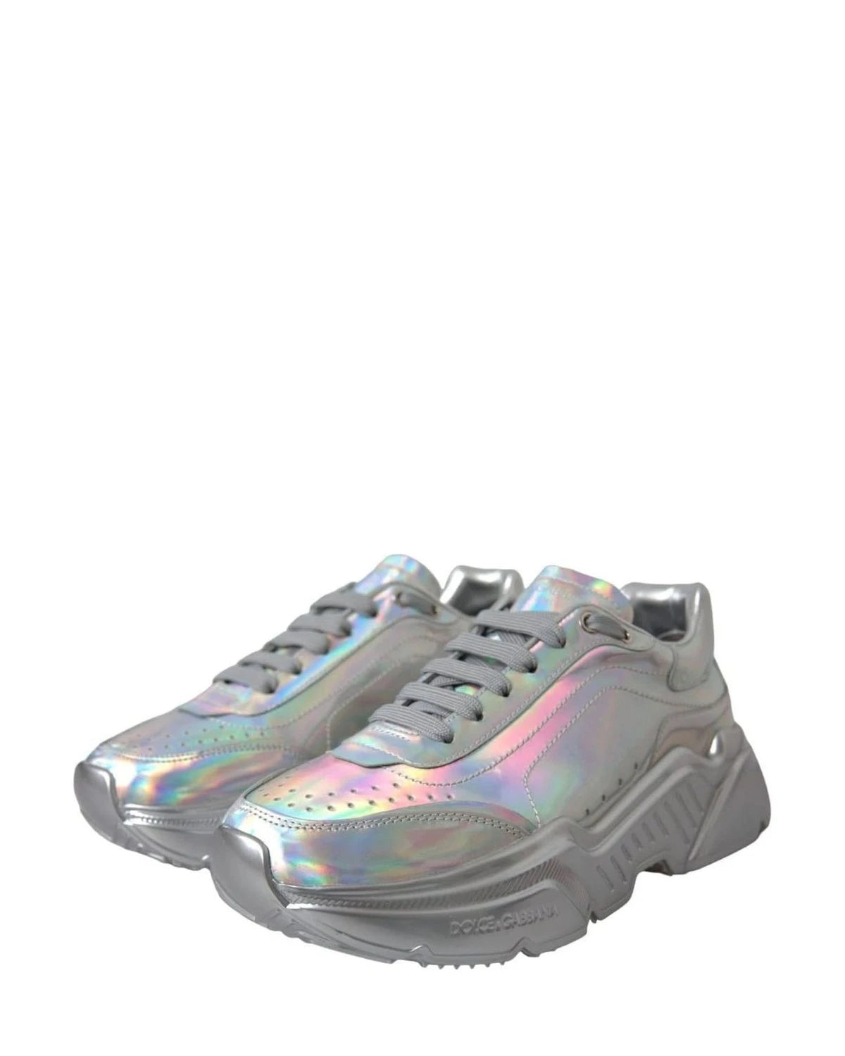 Dolce & Gabbana Silver Iridescent Daymaster Leather Sneakers Shoes Sneakers