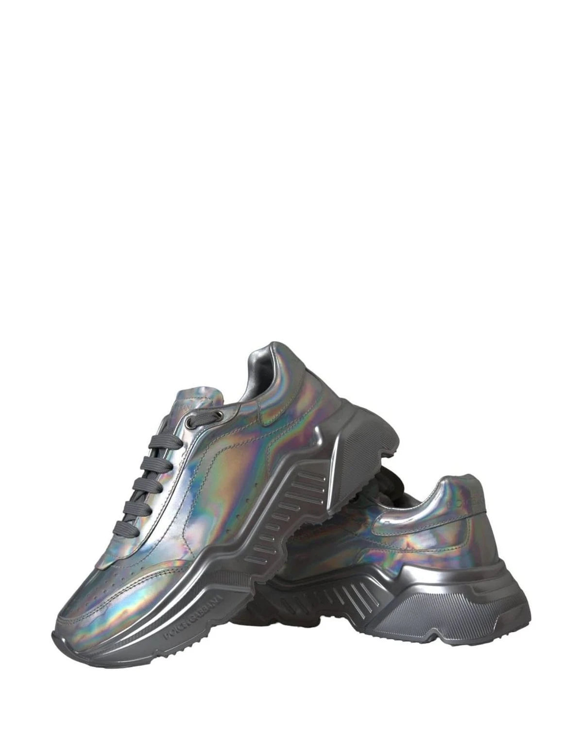 Dolce & Gabbana Silver Iridescent Daymaster Leather Sneakers Shoes Sneakers