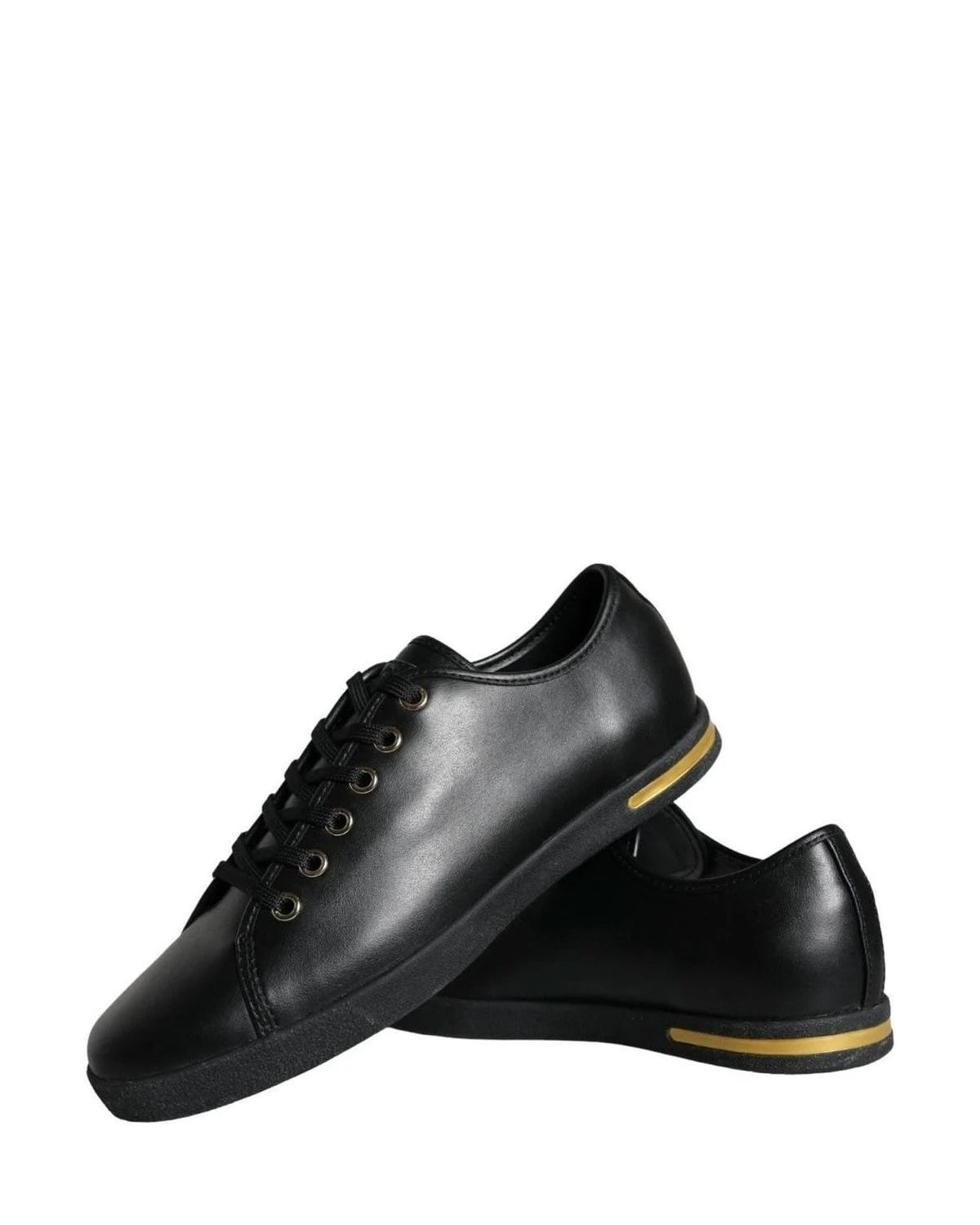 Dolce & Gabbana Black Gold Leather Classic Sneakers Shoes Sneakers