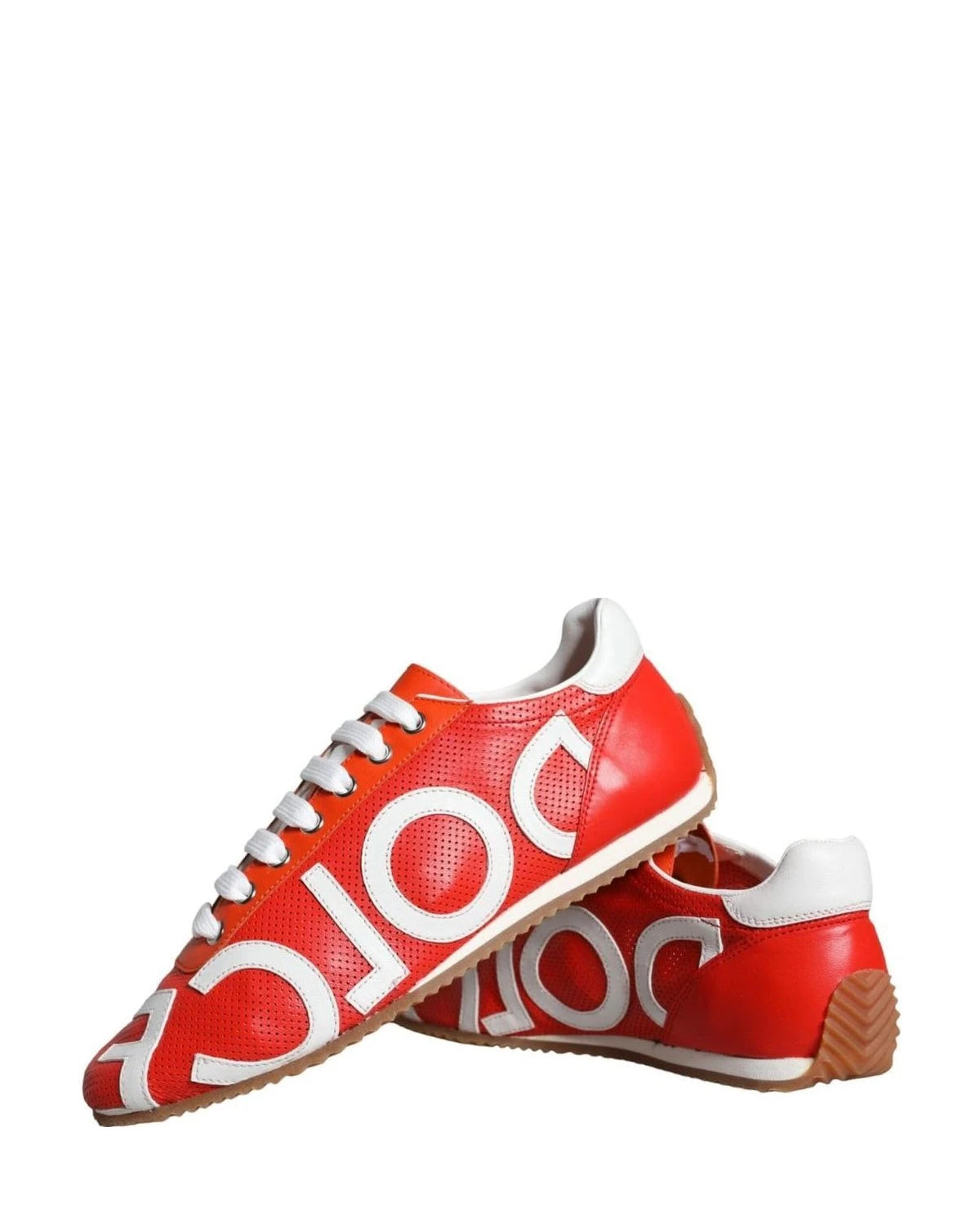 Dolce & Gabbana Red Leather Logo Casual Sneakers Shoes Sneakers