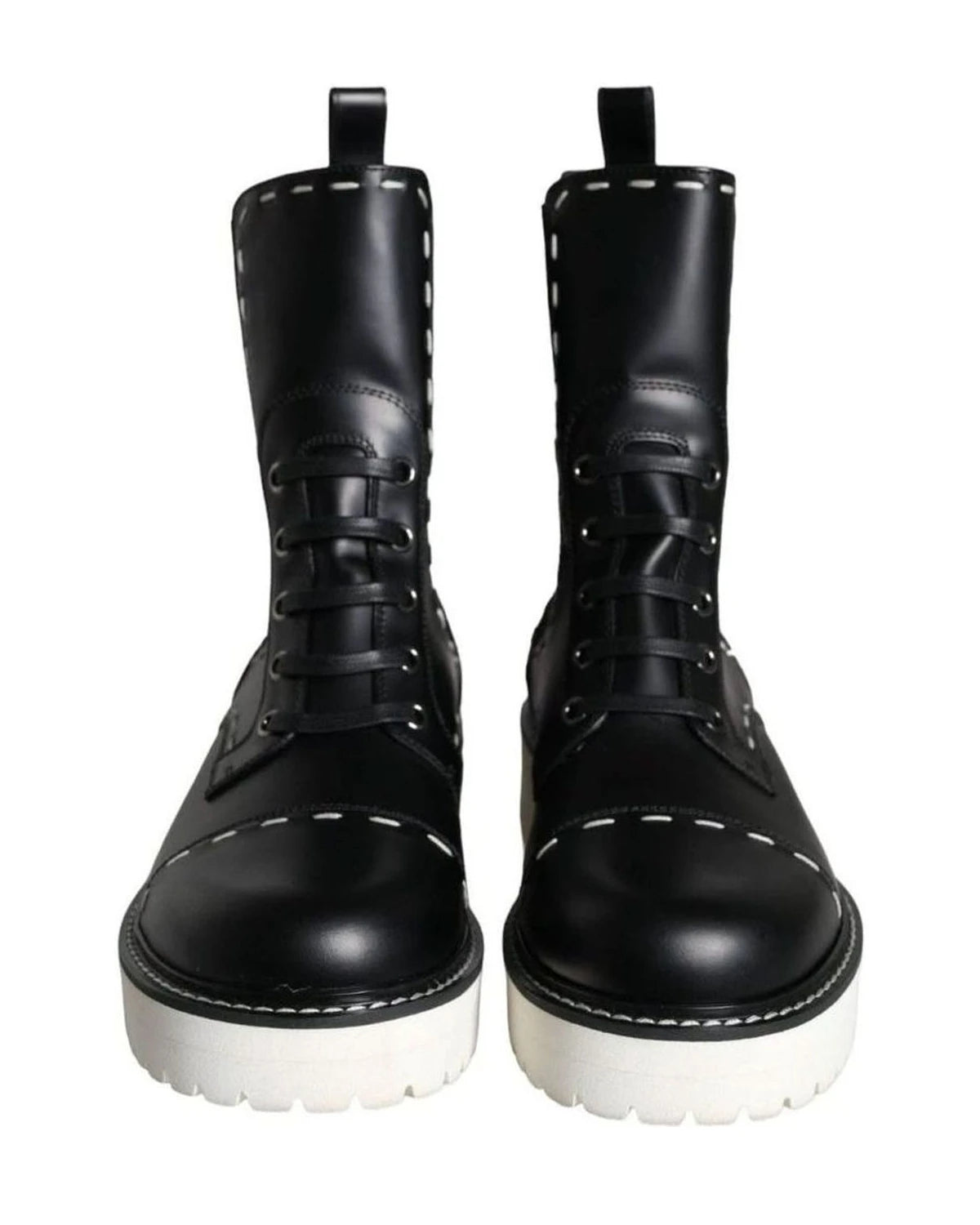 Dolce & Gabbana Black Leather Combat Mid Calf Boots Shoes Boots