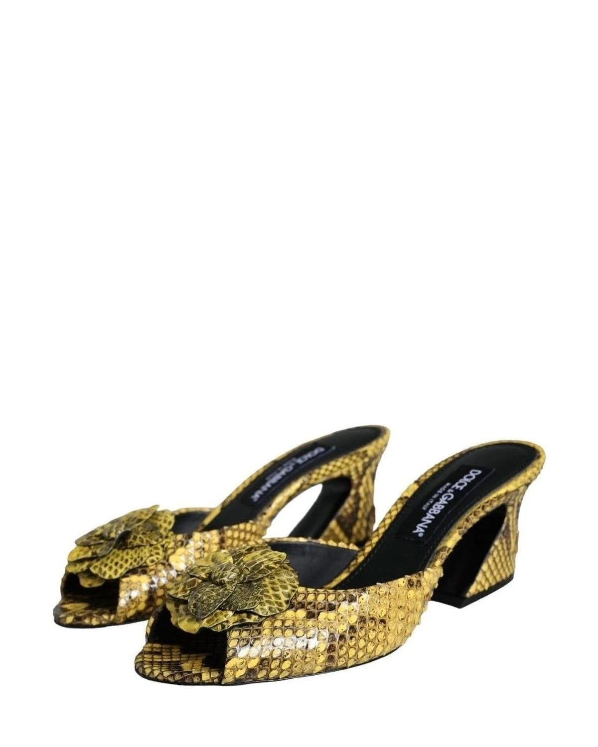 Dolce & Gabbana Yellow Leather Block Heels Slides Shoes Heels
