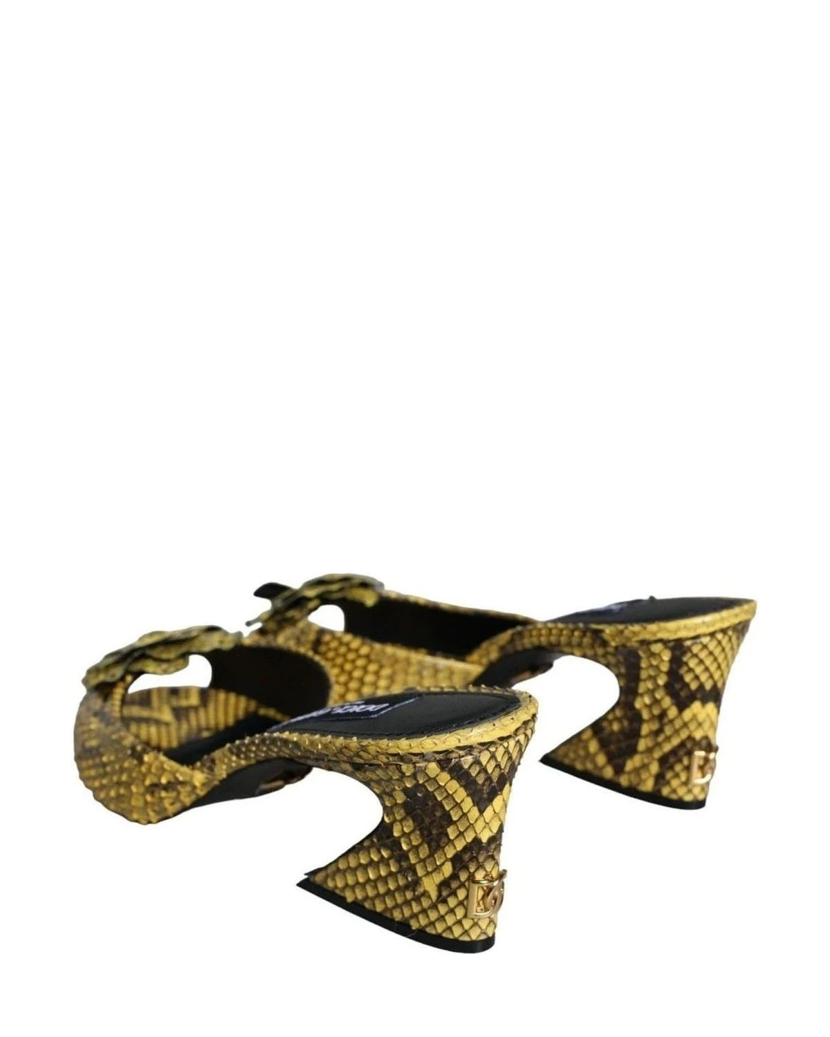 Dolce & Gabbana Yellow Leather Block Heels Slides Shoes Heels