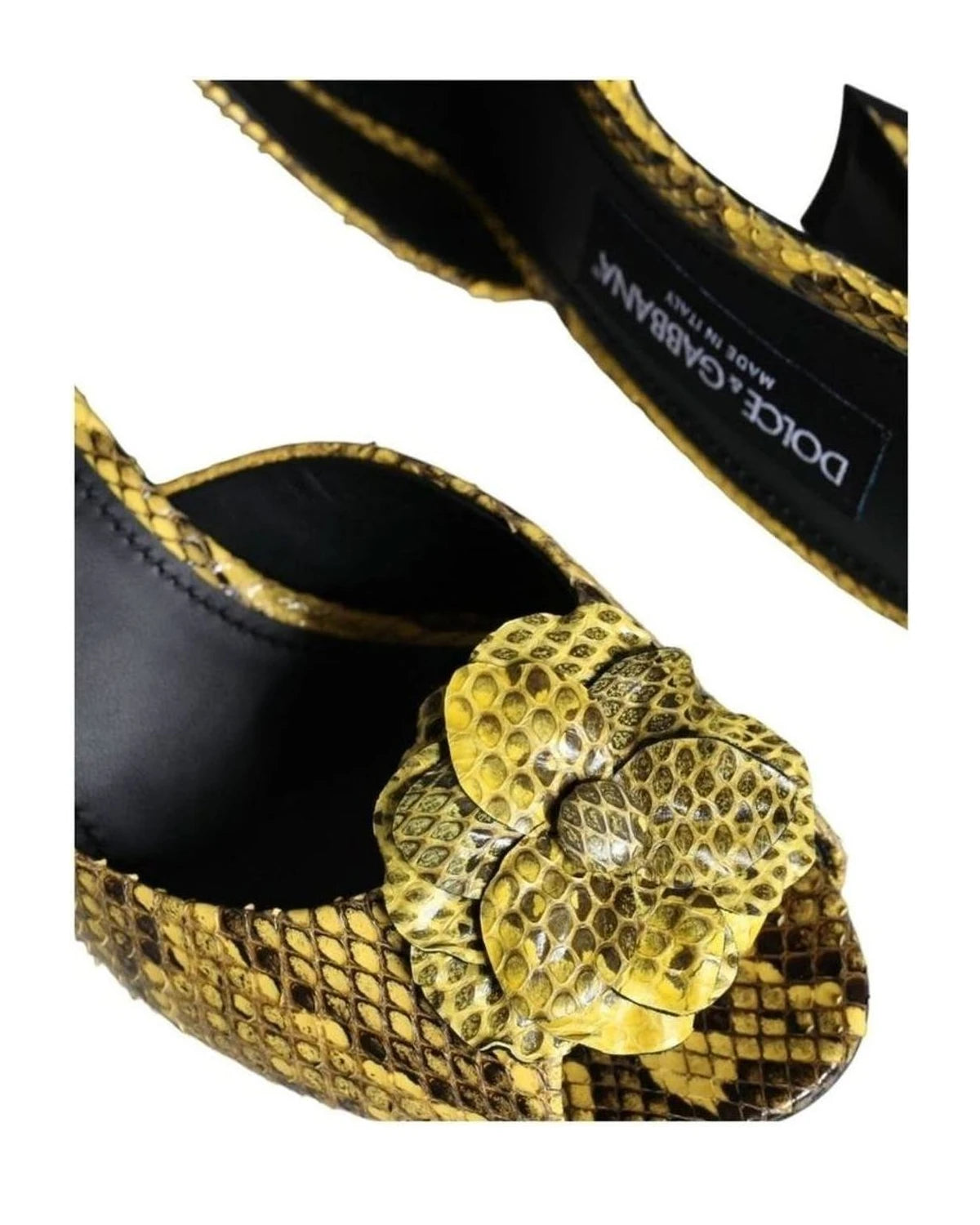 Dolce & Gabbana Yellow Leather Block Heels Slides Shoes Heels