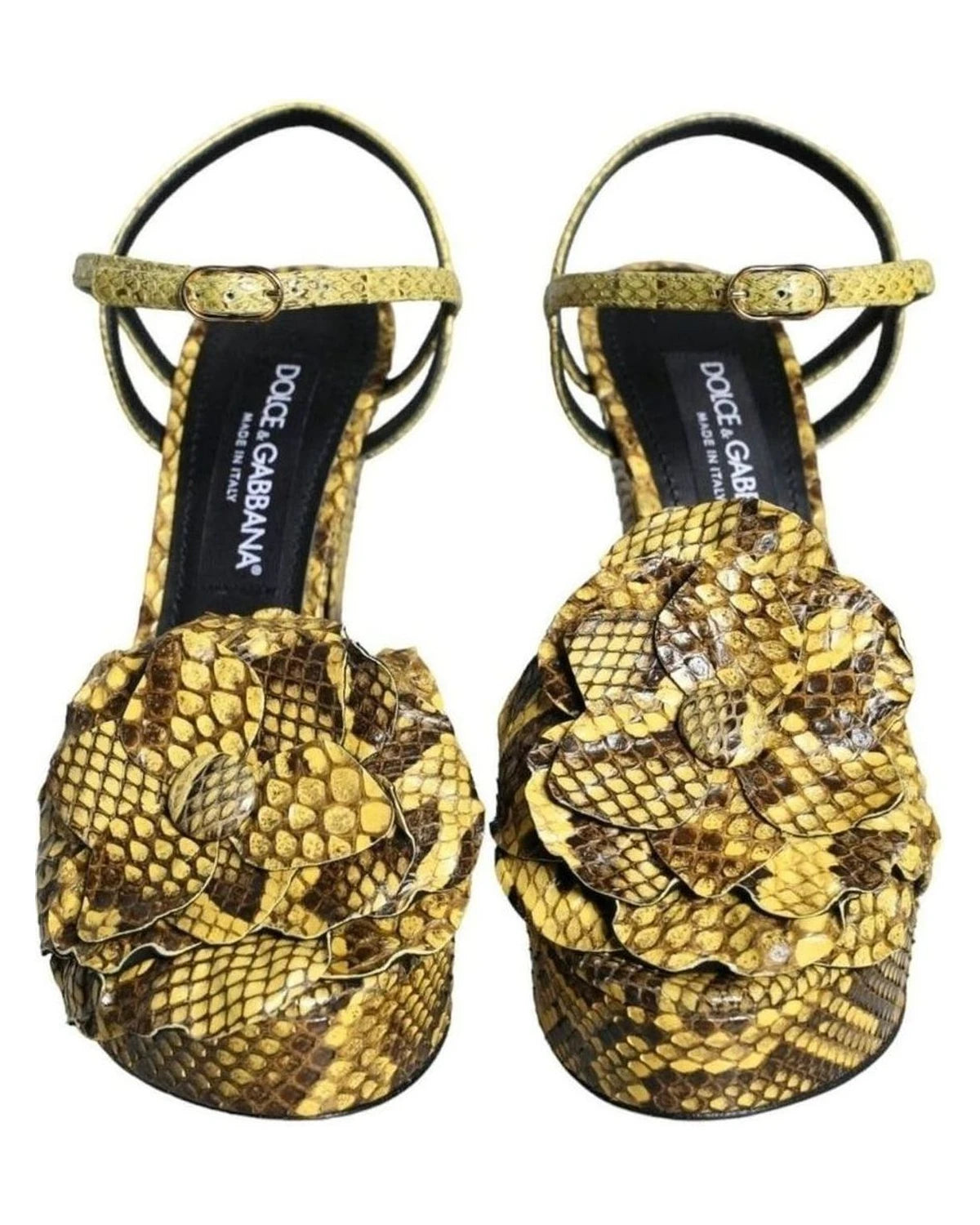 Dolce & Gabbana Yellow Exotic Leather Ankle Strap Heels Sandals Shoes Heels