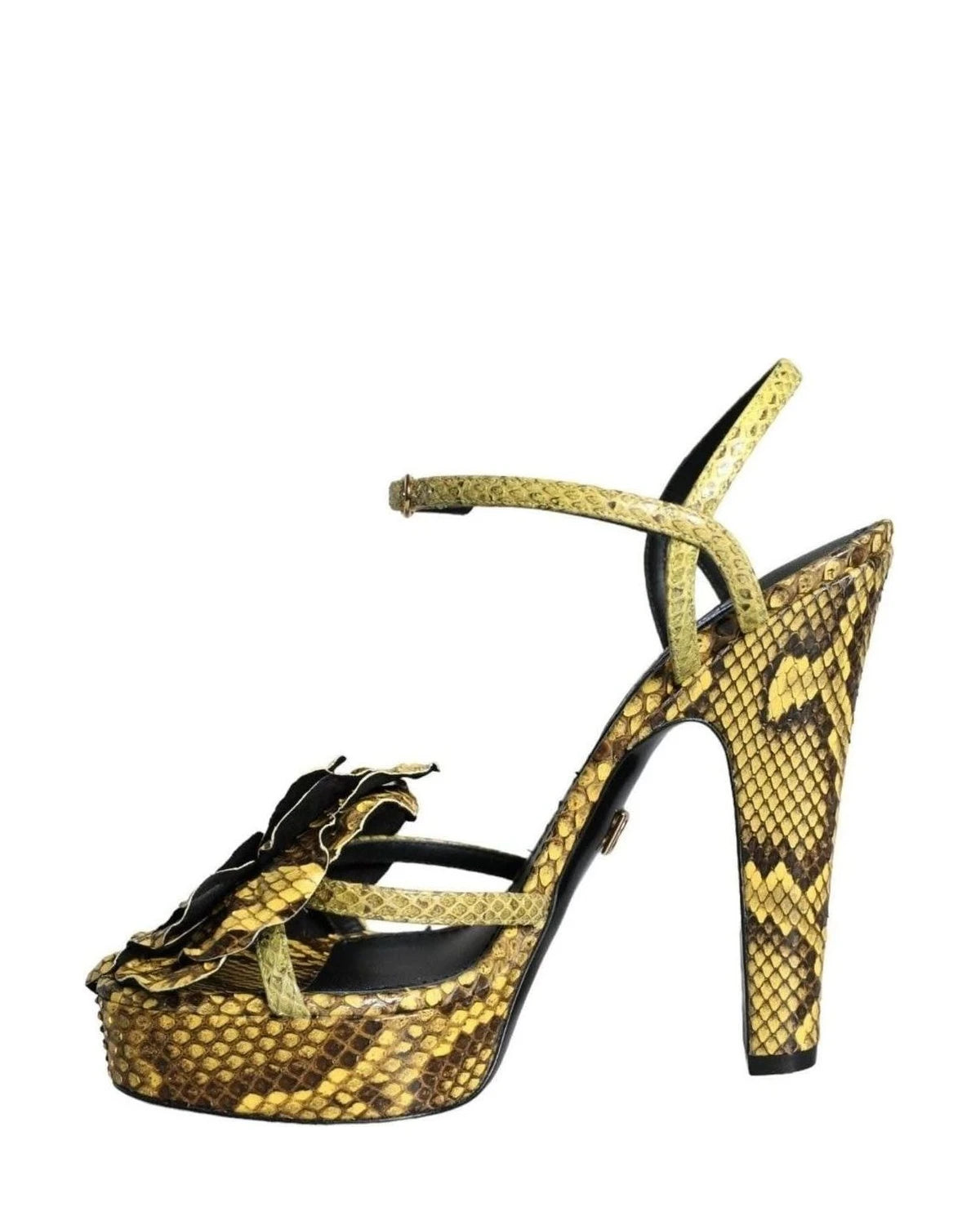 Dolce & Gabbana Yellow Exotic Leather Ankle Strap Heels Sandals Shoes Heels