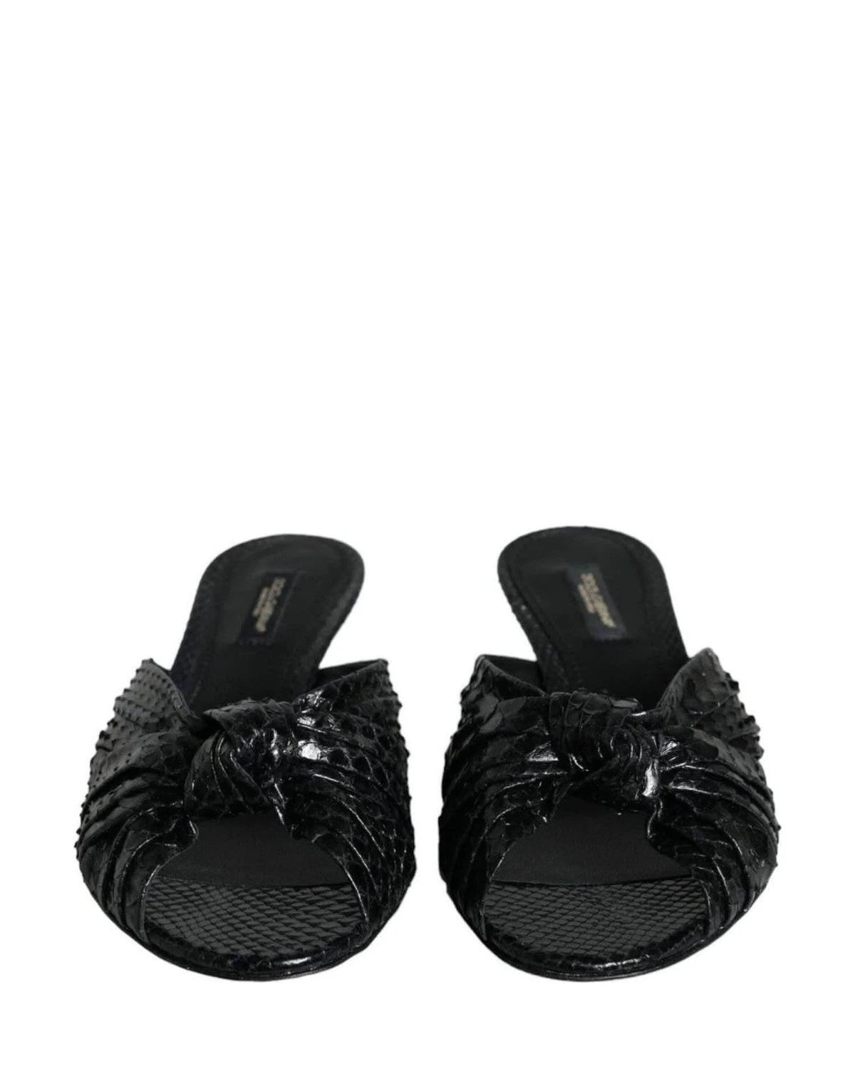 Dolce & Gabbana Black Leather Heels Slides Sandals Shoes Heels