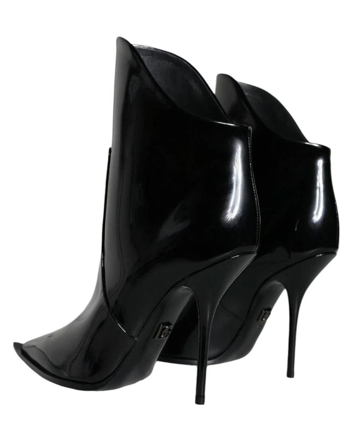 Dolce & Gabbana Black Patent Leather Pointed Ankle Boots Shoes Boots