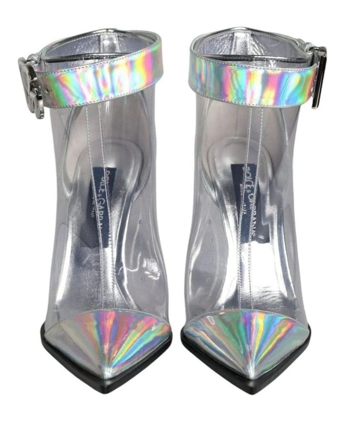 Dolce & Gabbana Silver Iridescent Pvc Pointed Short Boots Shoes Boots