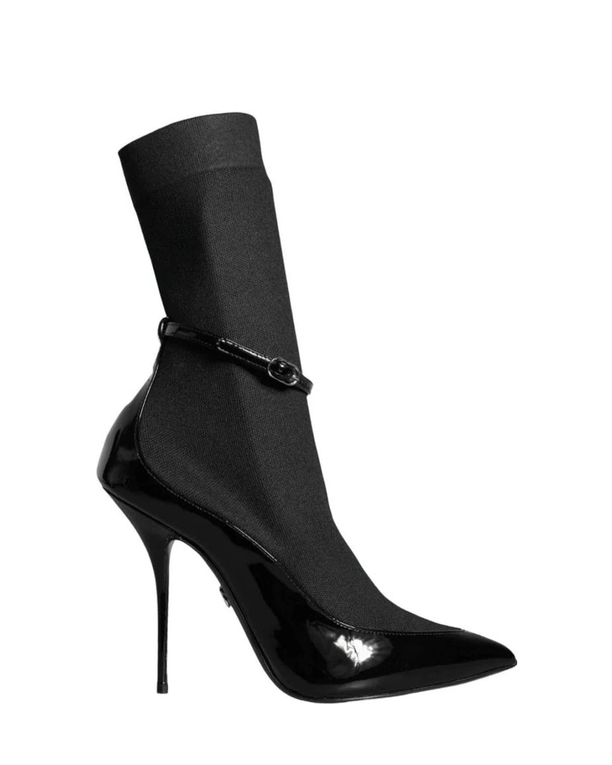 Dolce & Gabbana Black Leather Stilettos Booties Socks Shoes Boots