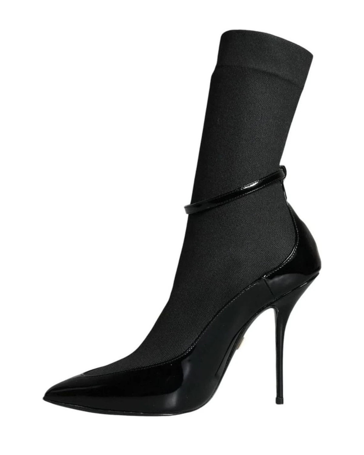 Dolce & Gabbana Black Leather Stilettos Booties Socks Shoes Boots