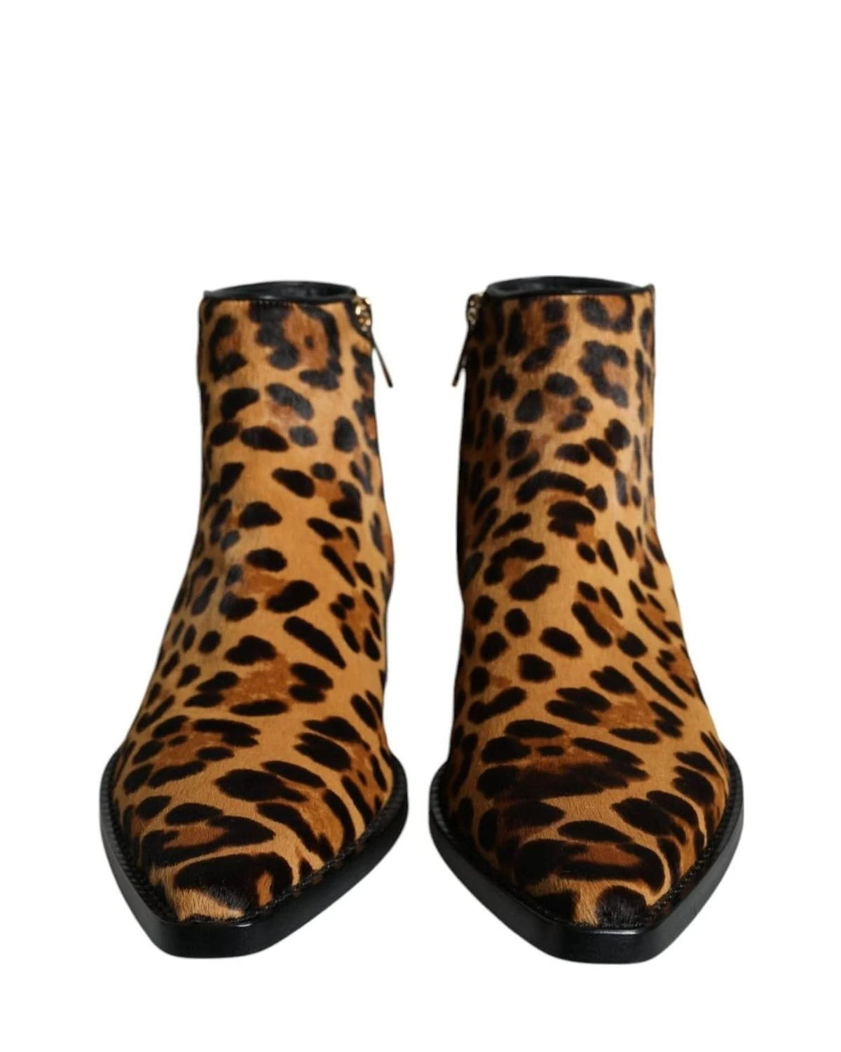 Dolce & Gabbana Brown Leopard Calf Fur Ankle Boots Shoes Boots