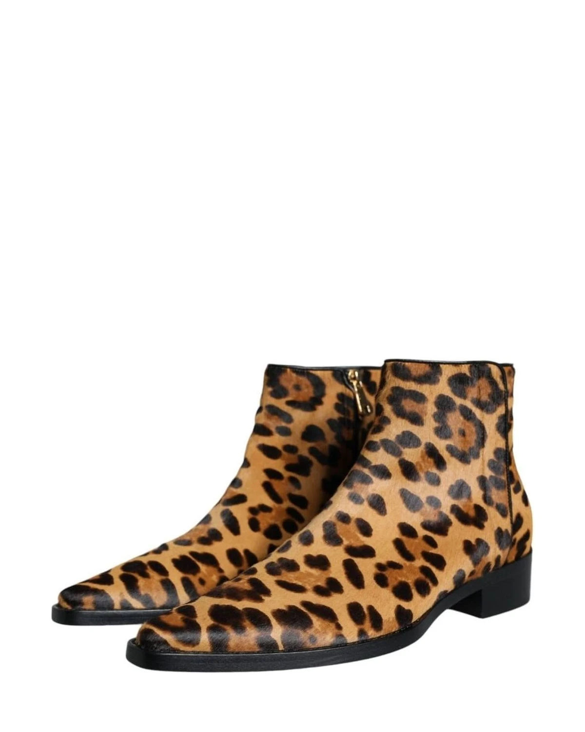 Dolce & Gabbana Brown Leopard Calf Fur Ankle Boots Shoes Boots