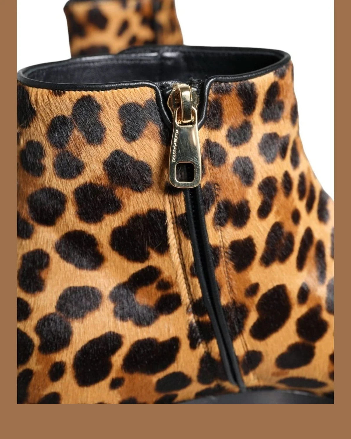 Dolce & Gabbana Brown Leopard Calf Fur Ankle Boots Shoes Boots