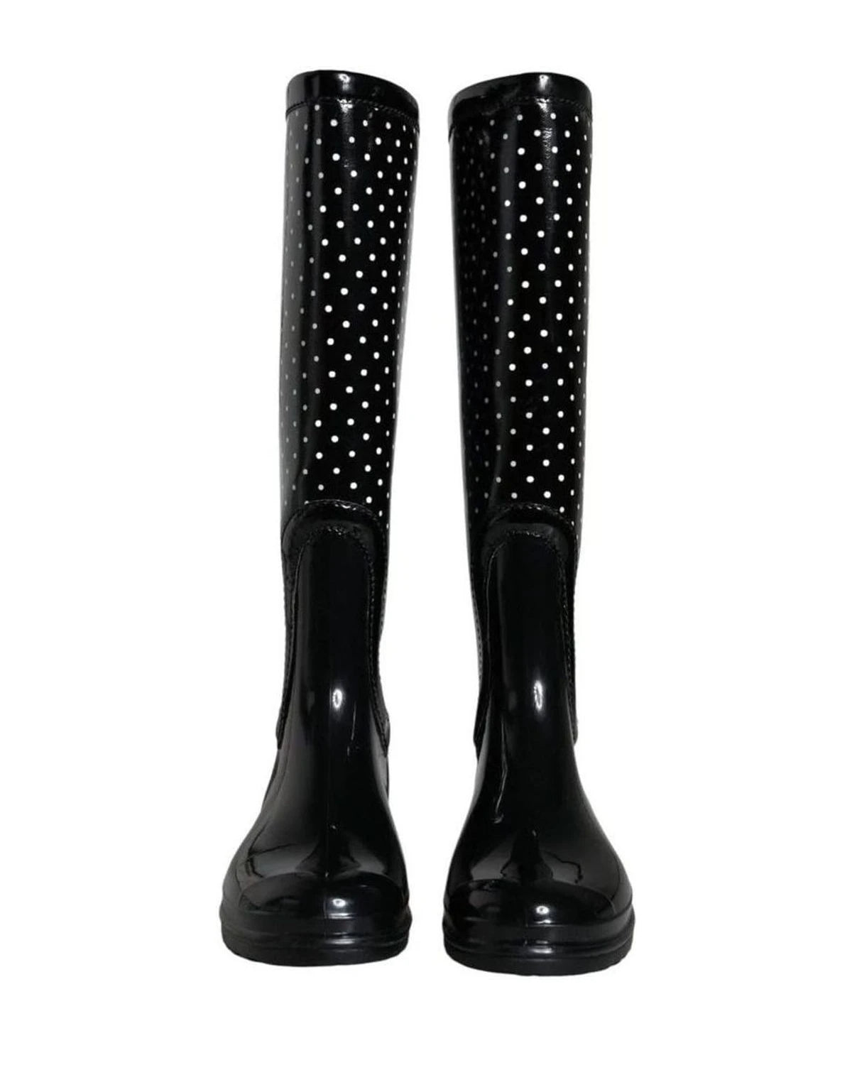Dolce & Gabbana Black Polka Dot Rubber Knee High Boots Shoes Boots