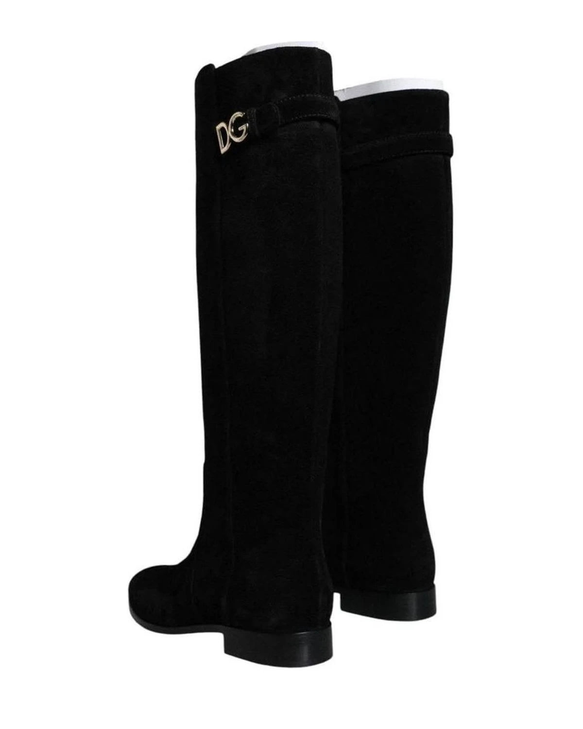 Dolce & Gabbana Black Suede Leather Knee High Boots Shoes Boots