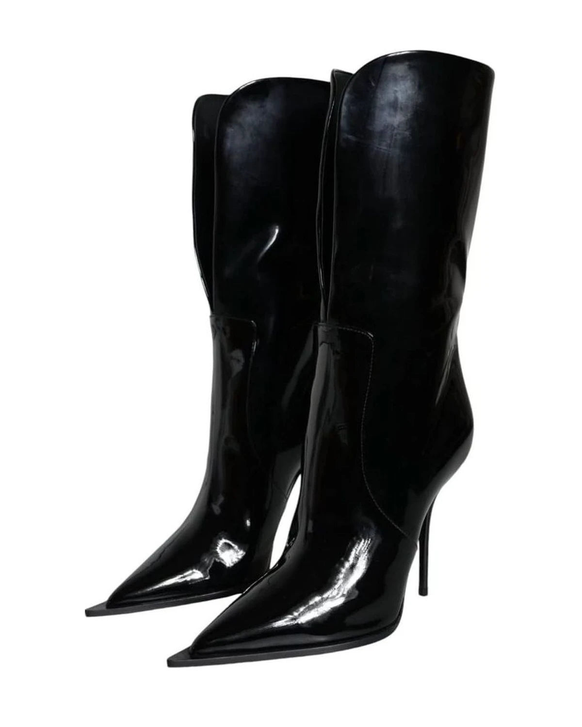 Dolce & Gabbana Black Patent Leather Mid Calf Boots Shoes Boots