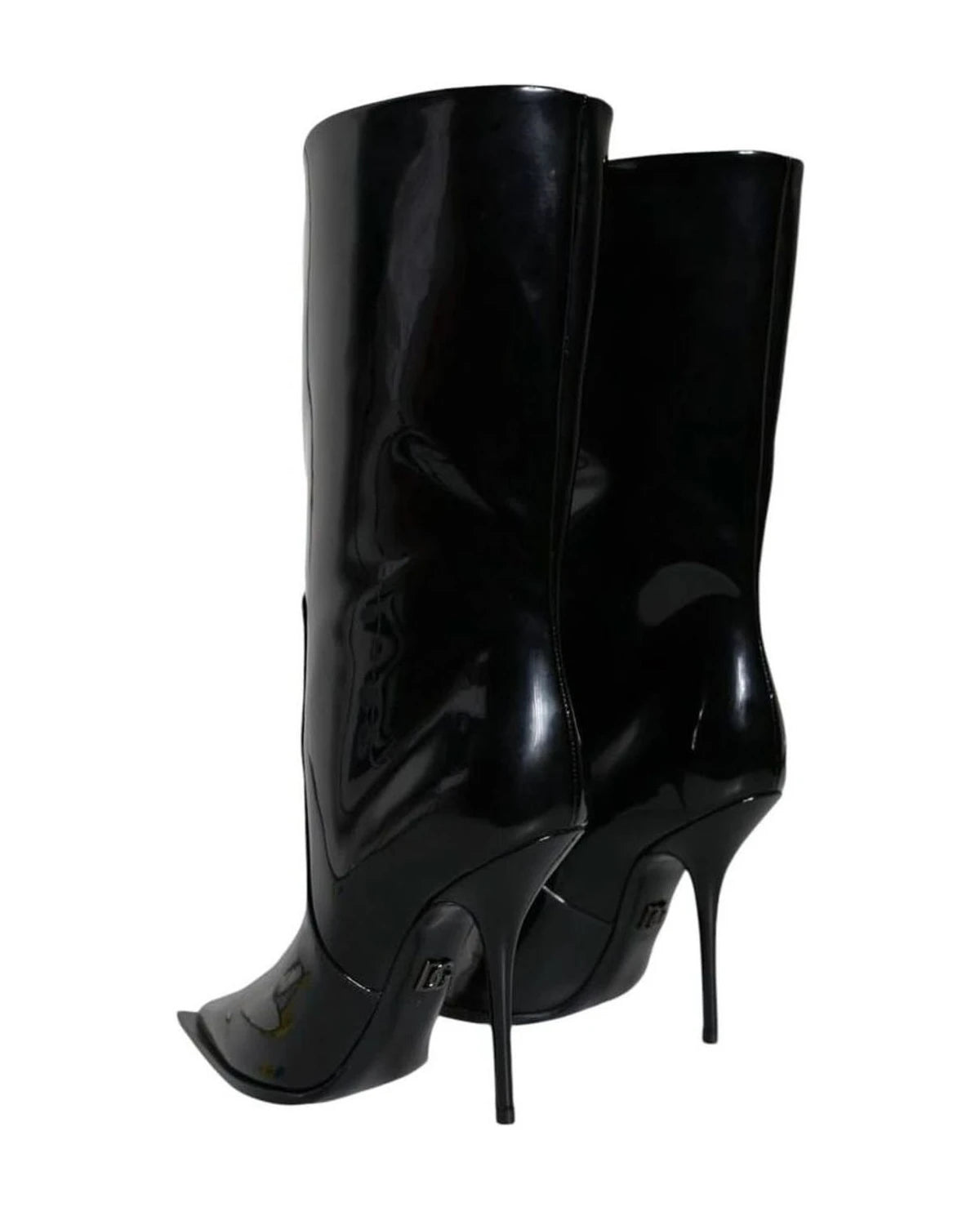 Dolce & Gabbana Black Patent Leather Mid Calf Boots Shoes Boots
