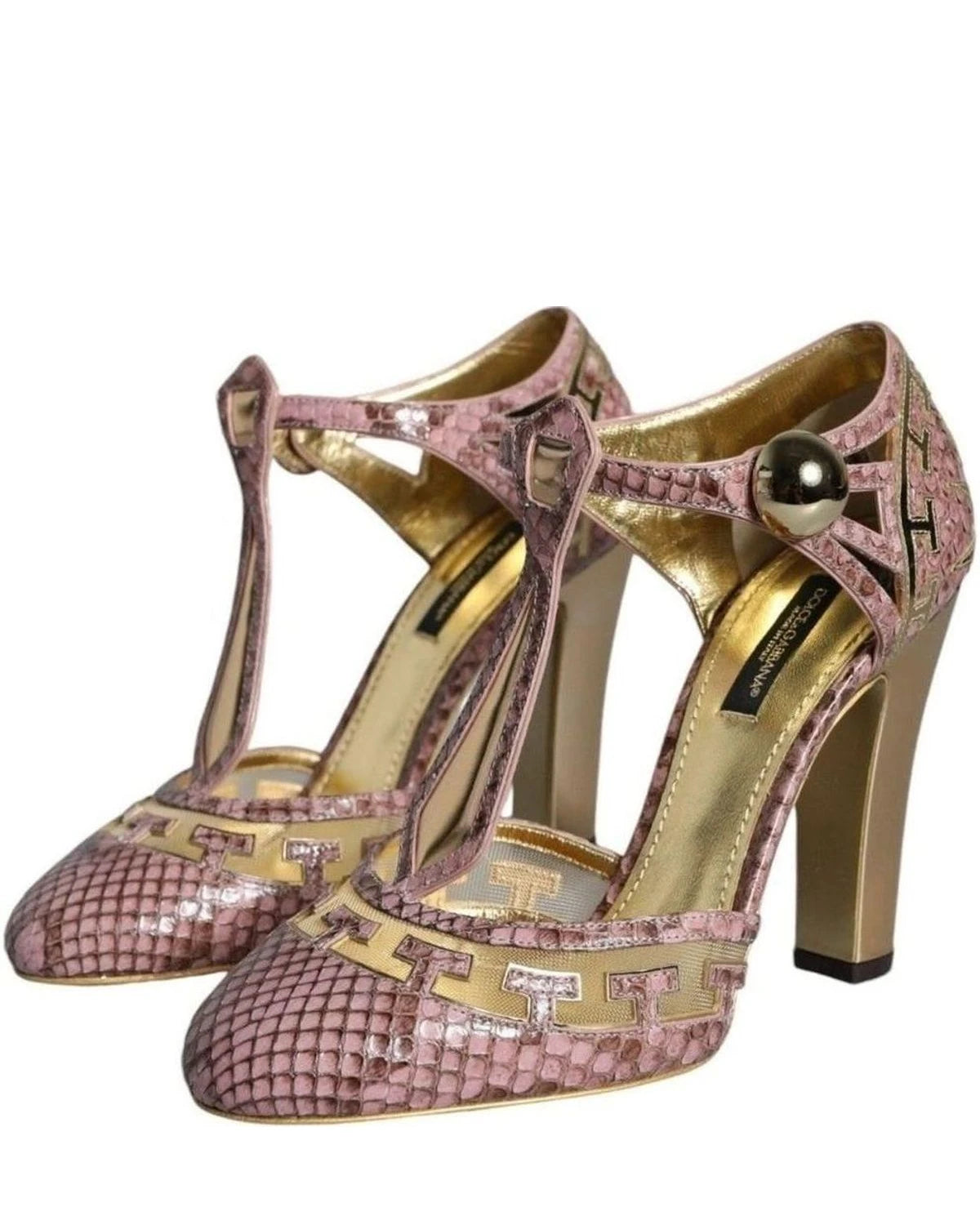 Dolce & Gabbana Pink Leather Pumps T-Strap Sandals Shoes Heels