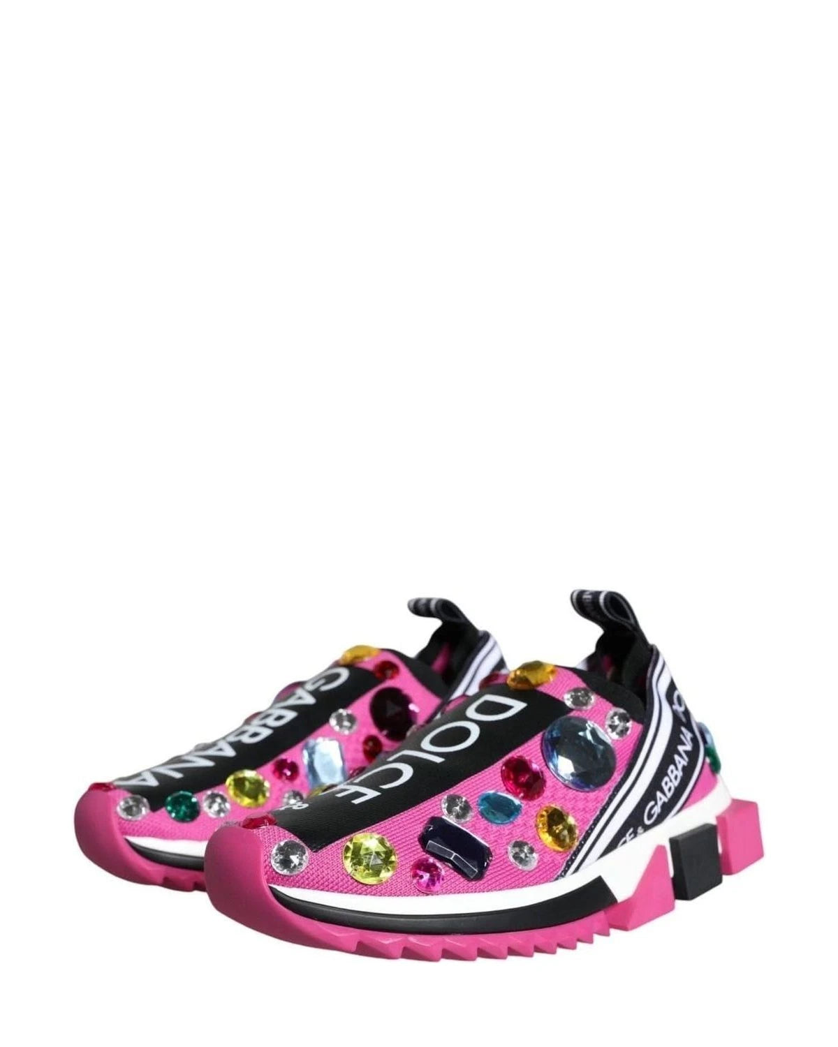 Dolce & Gabbana Pink Sorrento Crystals Low Top Sneakers Shoes Sneakers