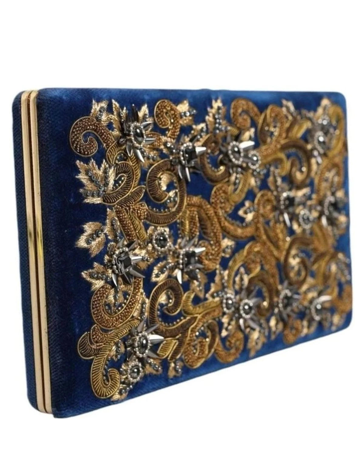 Dolce & Gabbana Blue Velvet Frame Clutch Evening Party Purse Bag Handbags