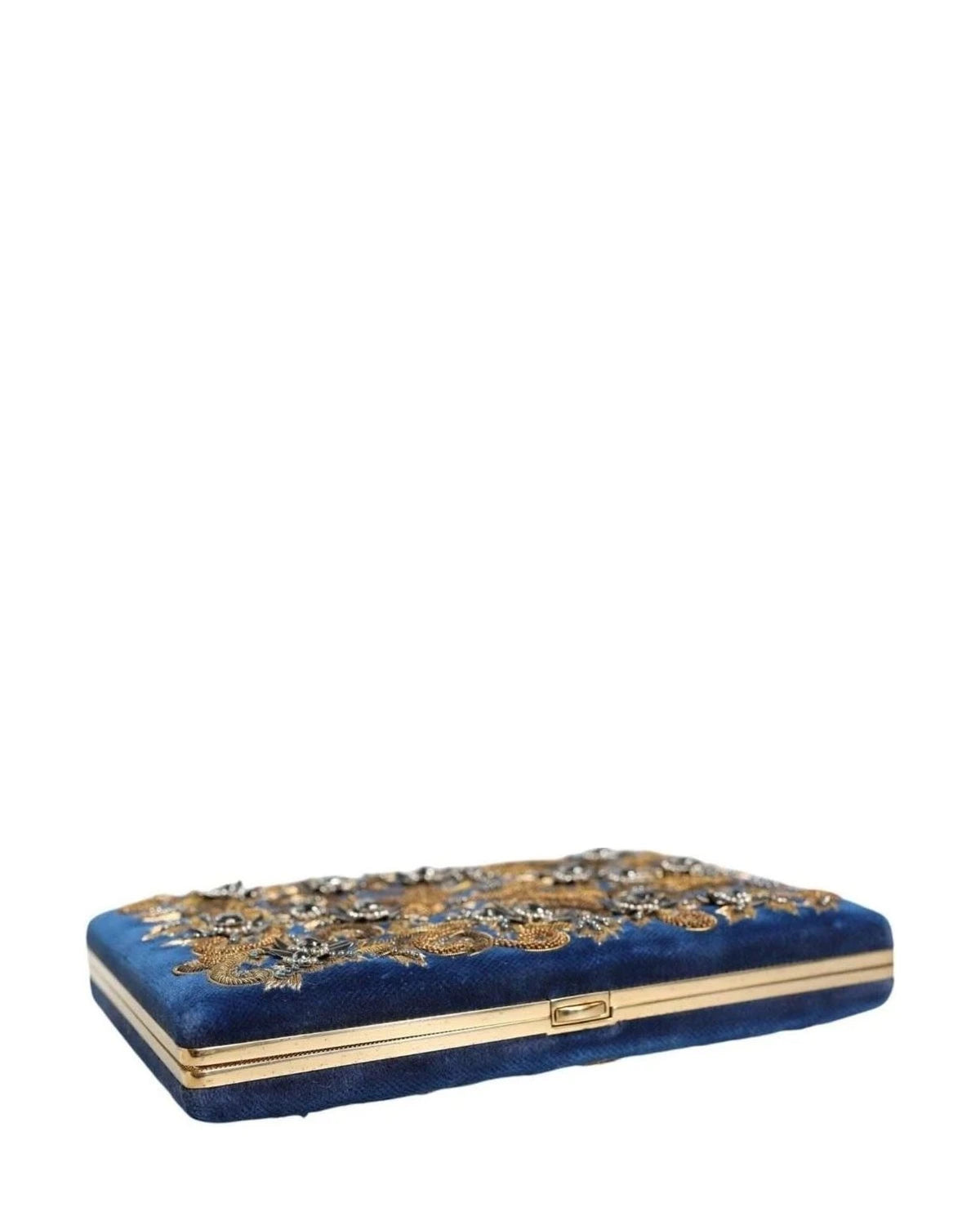 Dolce & Gabbana Blue Velvet Frame Clutch Evening Party Purse Bag Handbags