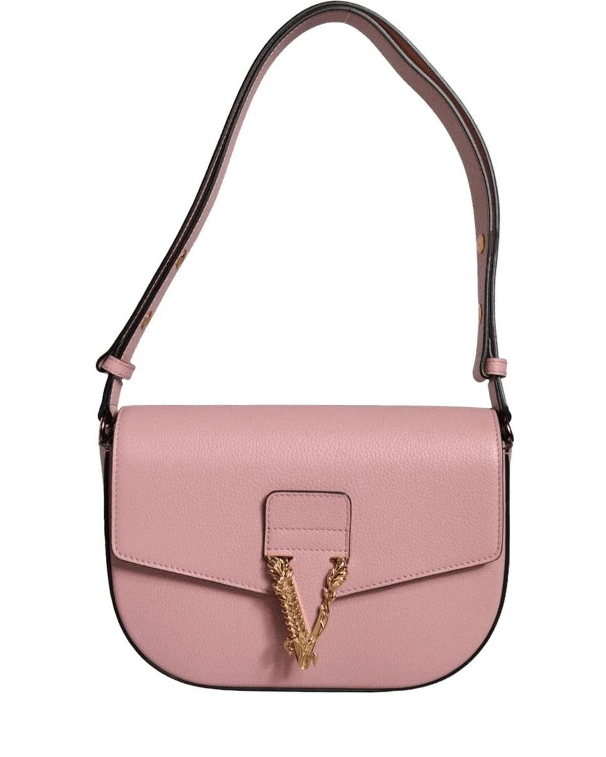 Versace Grainy Pink Calf Leather Logo Crossbody Shoulder Bag Shoulder Bags