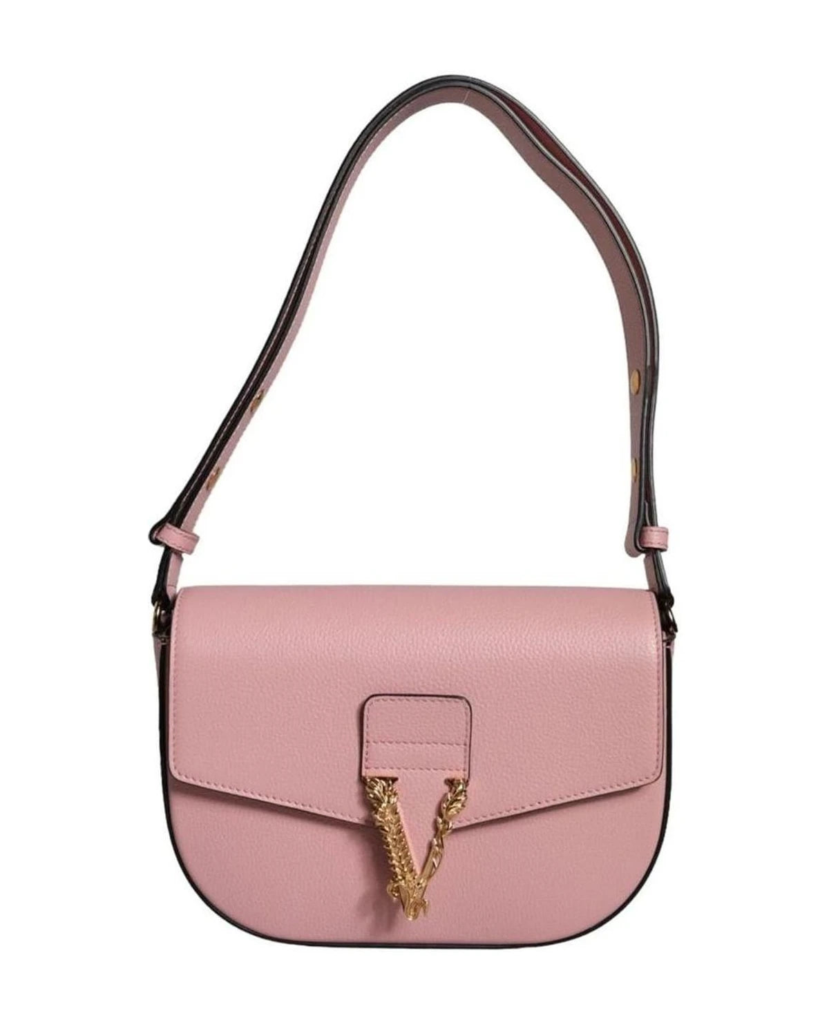 Versace Grainy Pink Calf Leather Logo Crossbody Shoulder Bag Shoulder Bags