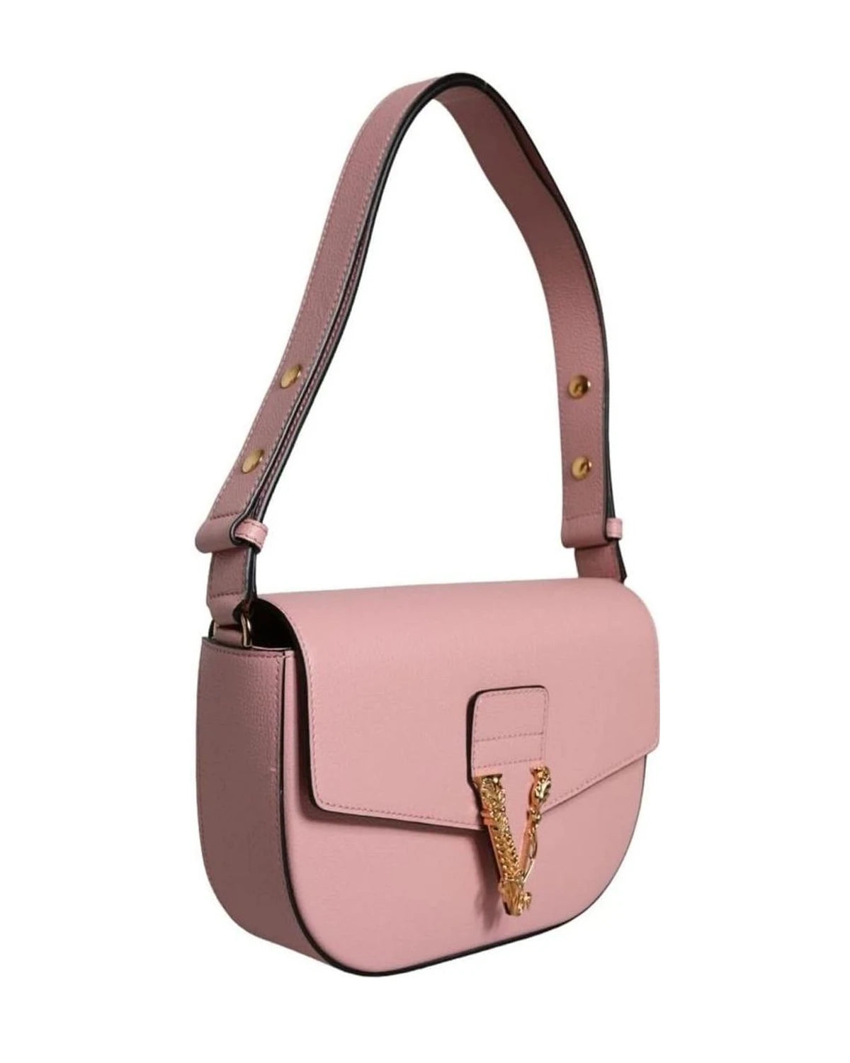 Versace Grainy Pink Calf Leather Logo Crossbody Shoulder Bag Shoulder Bags