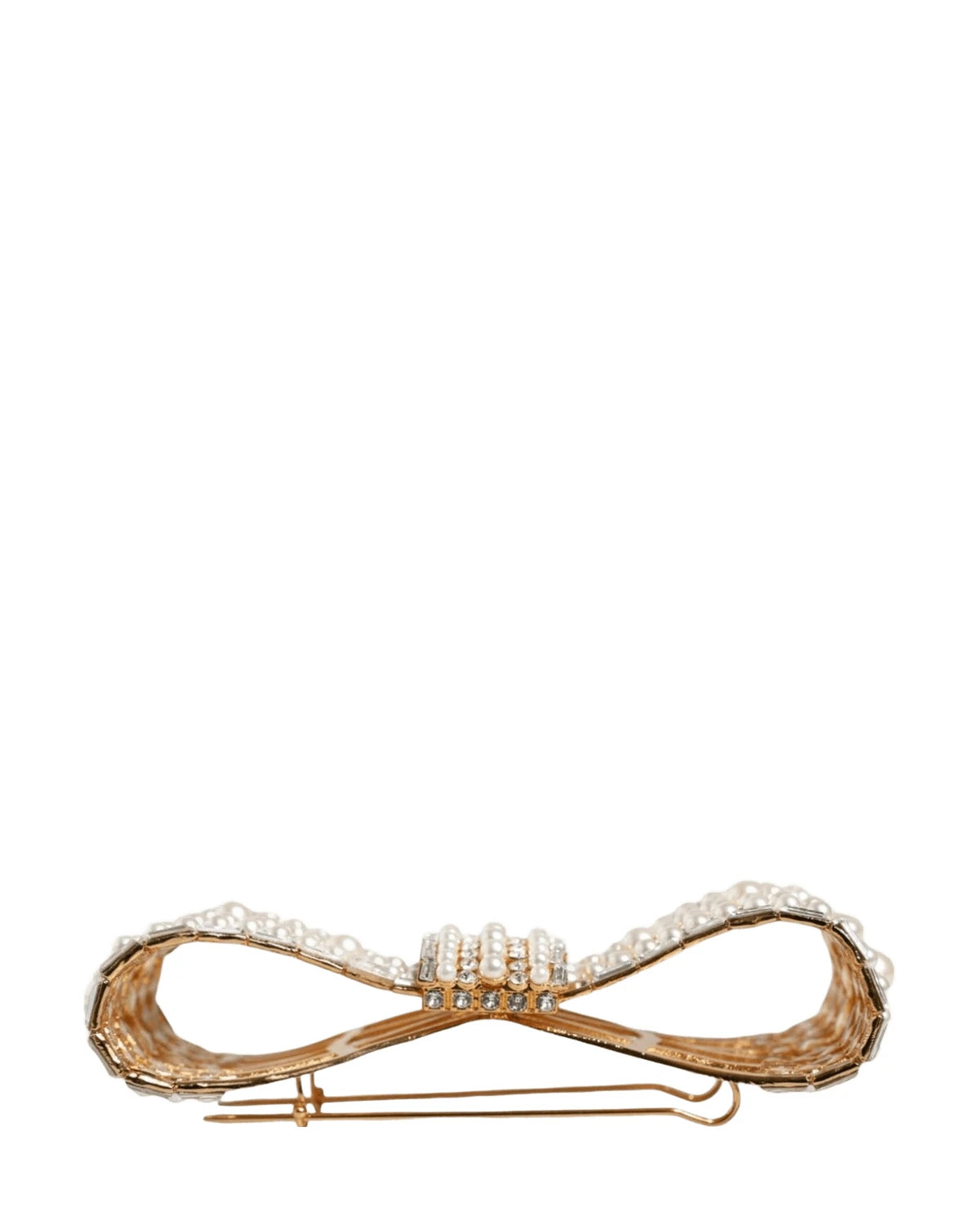 Dolce & Gabbana Gold Tone Brass Bow Crystal Fauxpearl Embellished Brooch Brooches & Lapel Pins