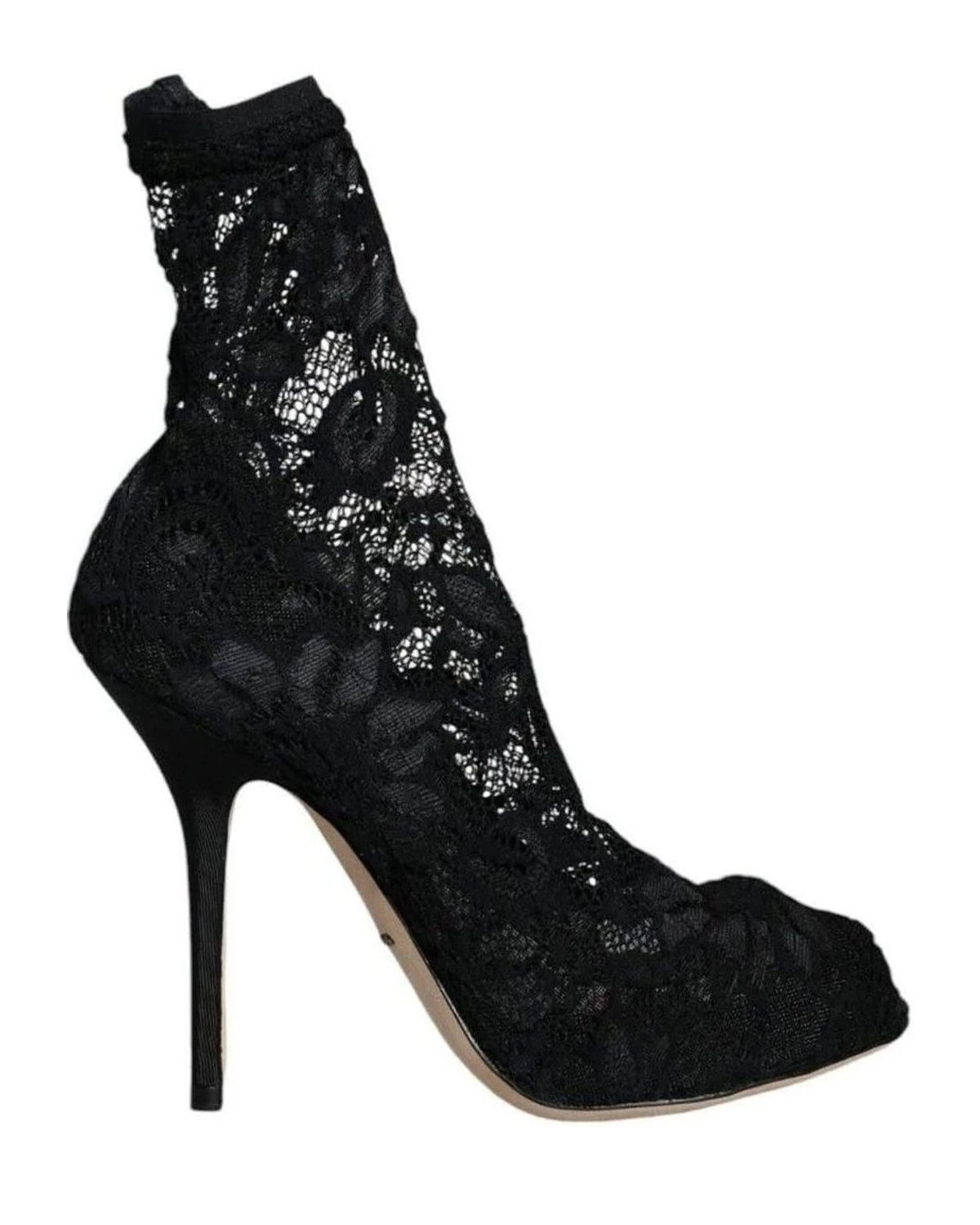 Dolce & Gabbana Black Lace Stretch Heels Mid Calf Boot Shoes Boots