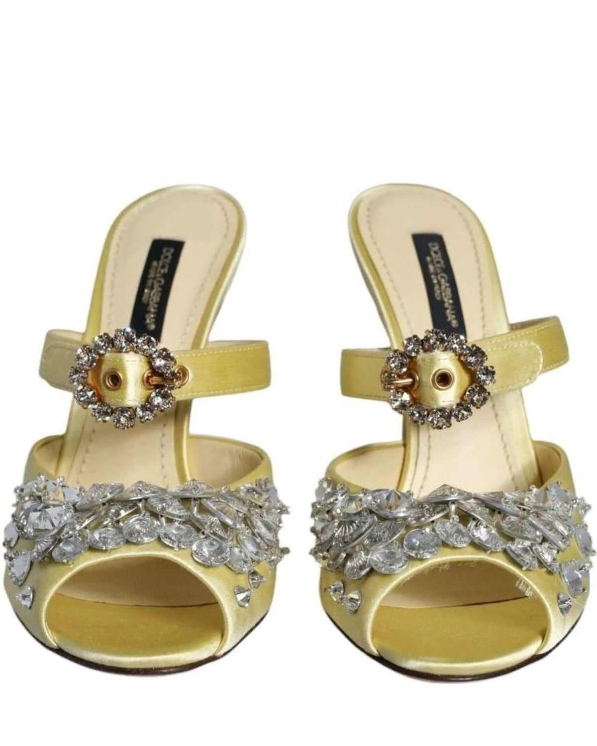 Dolce & Gabbana Yellow Mary Janes Satin Crystal Sandals Shoes Heels
