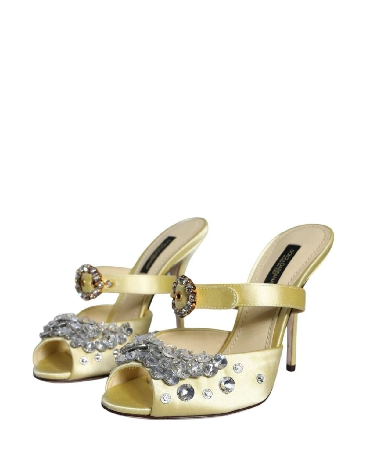 Dolce & Gabbana Yellow Mary Janes Satin Crystal Sandals Shoes Heels