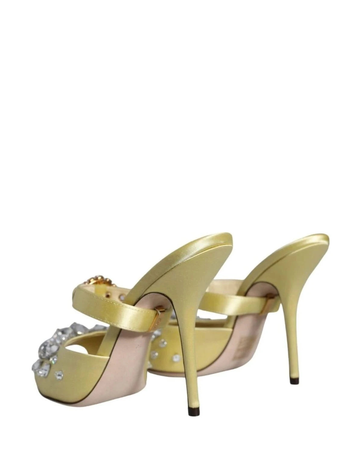 Dolce & Gabbana Yellow Mary Janes Satin Crystal Sandals Shoes Heels