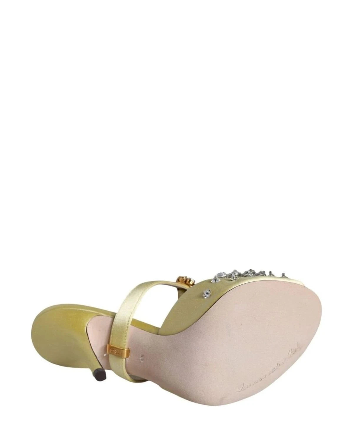 Dolce & Gabbana Yellow Mary Janes Satin Crystal Sandals Shoes Heels