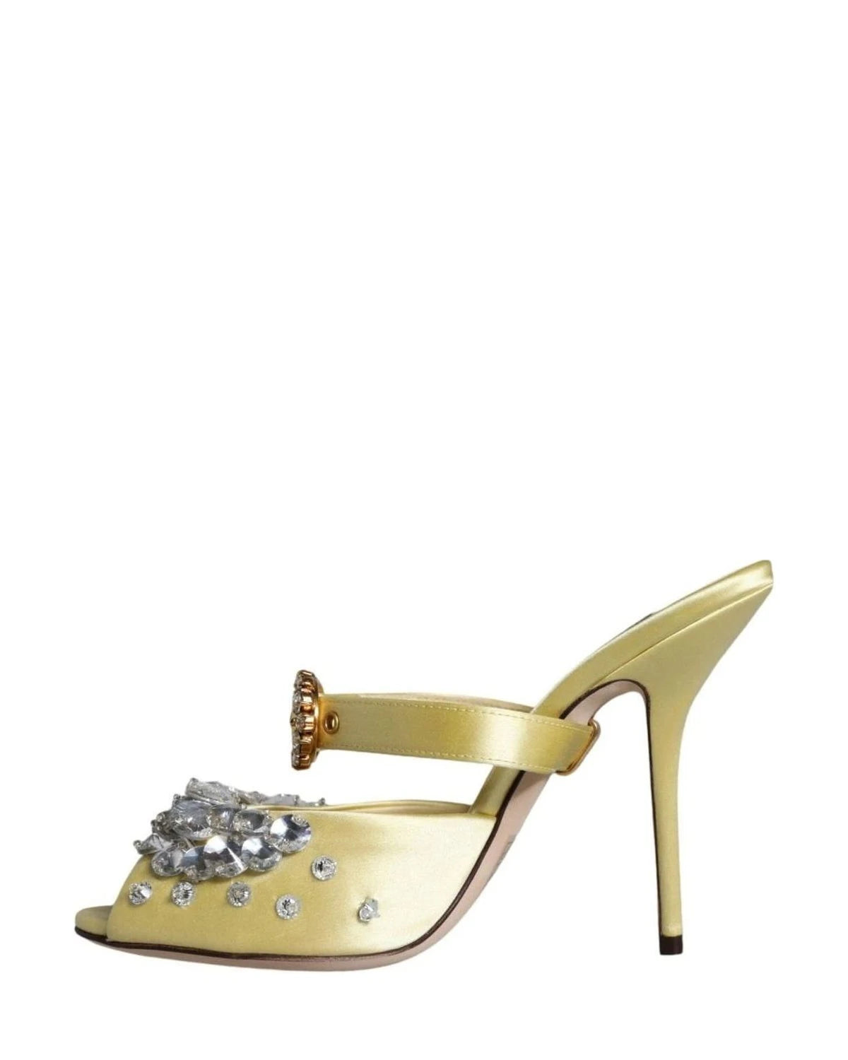 Dolce & Gabbana Yellow Mary Janes Satin Crystal Sandals Shoes Heels