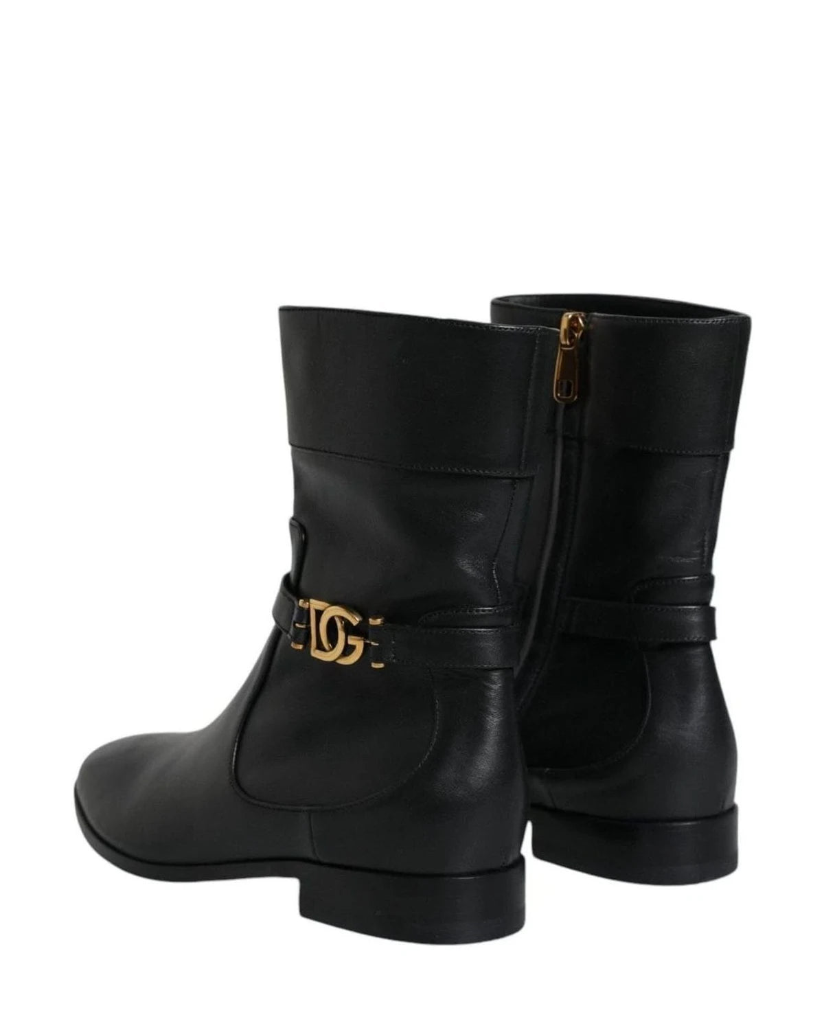 Dolce & Gabbana Black Leather Logo Mid Calf Boots Shoes Boots
