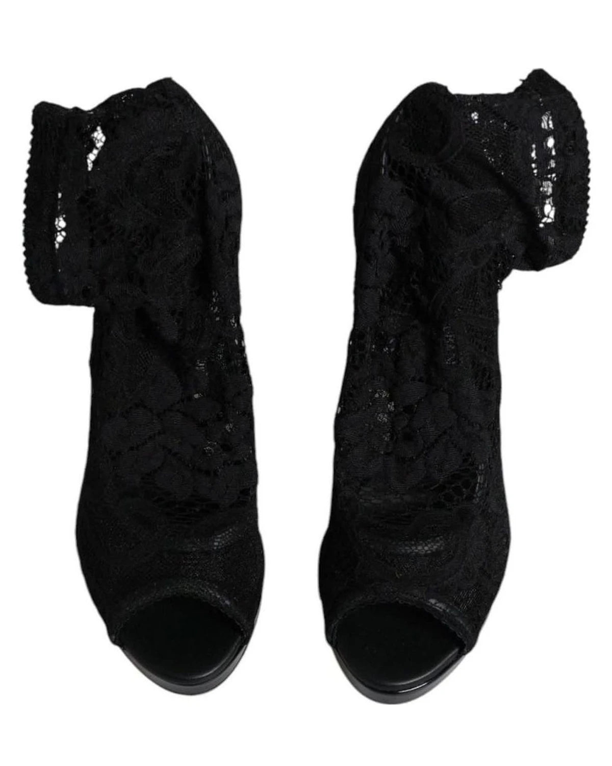 Dolce & Gabbana Black Stretch Taormina Lace Boots Shoes Boots