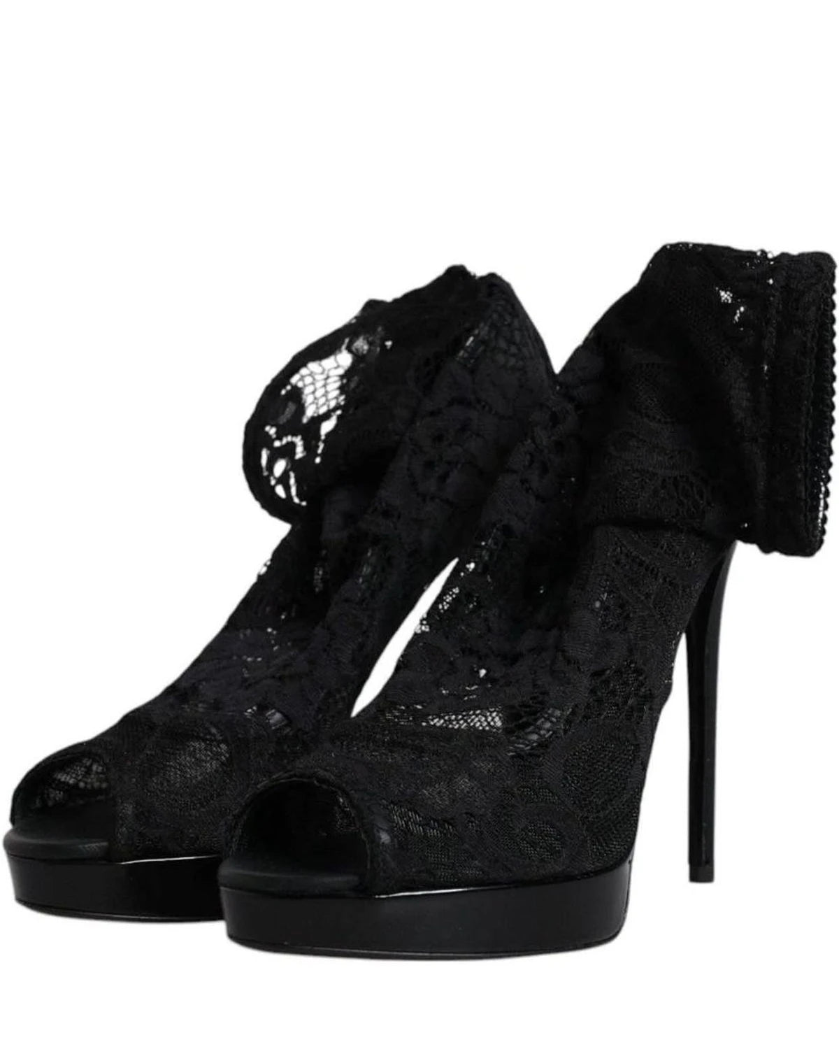 Dolce & Gabbana Black Stretch Taormina Lace Boots Shoes Boots