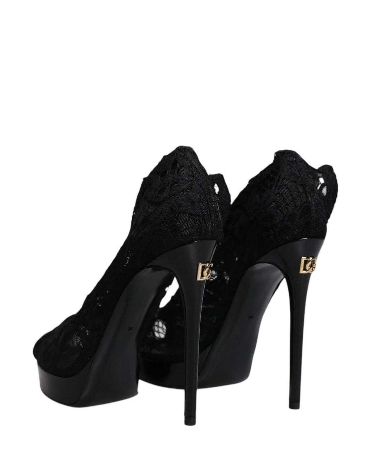 Dolce & Gabbana Black Stretch Taormina Lace Boots Shoes Boots