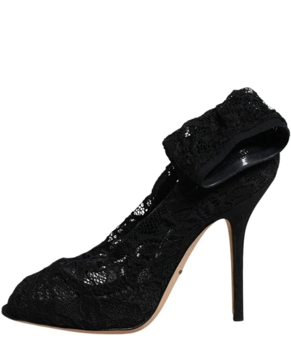 Dolce & Gabbana Black Lace Stretch Heels Mid Calf Boots Shoes Boots