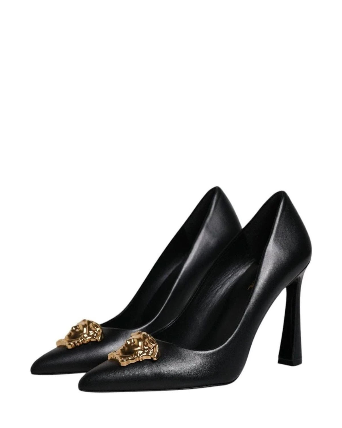 Versace Leather Black Logo Plaque High Heels Pumps Shoes Heels
