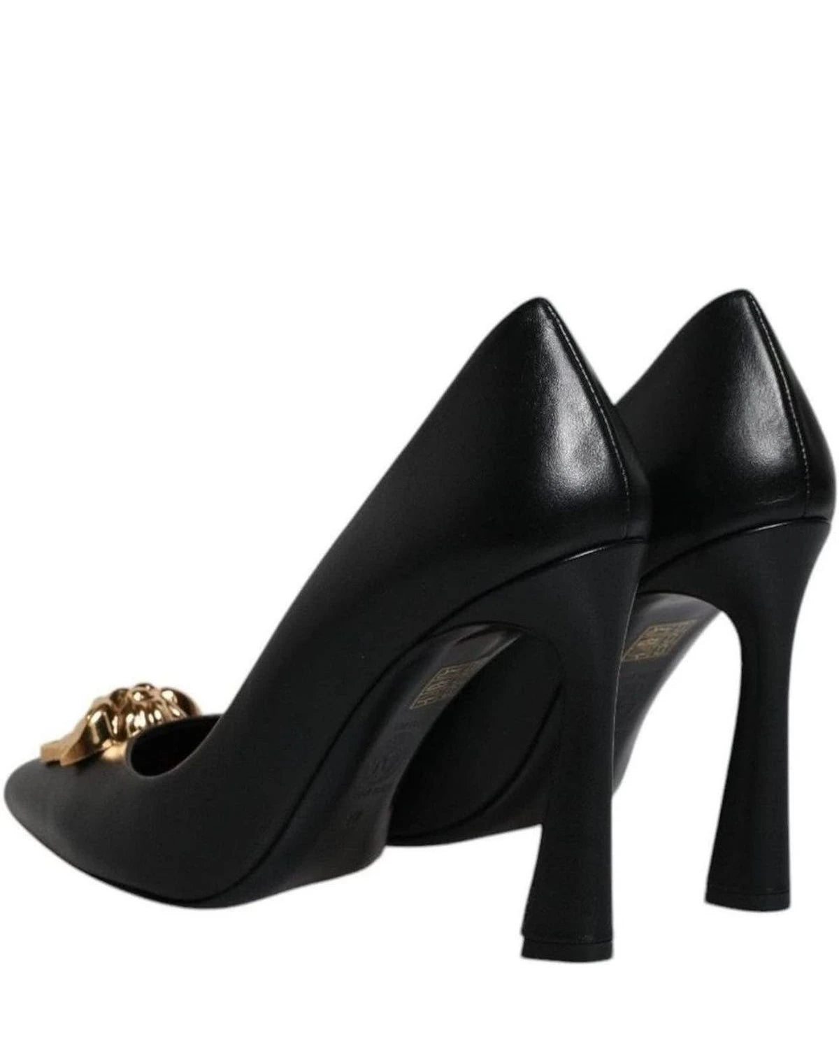 Versace Leather Black Logo Plaque High Heels Pumps Shoes Heels