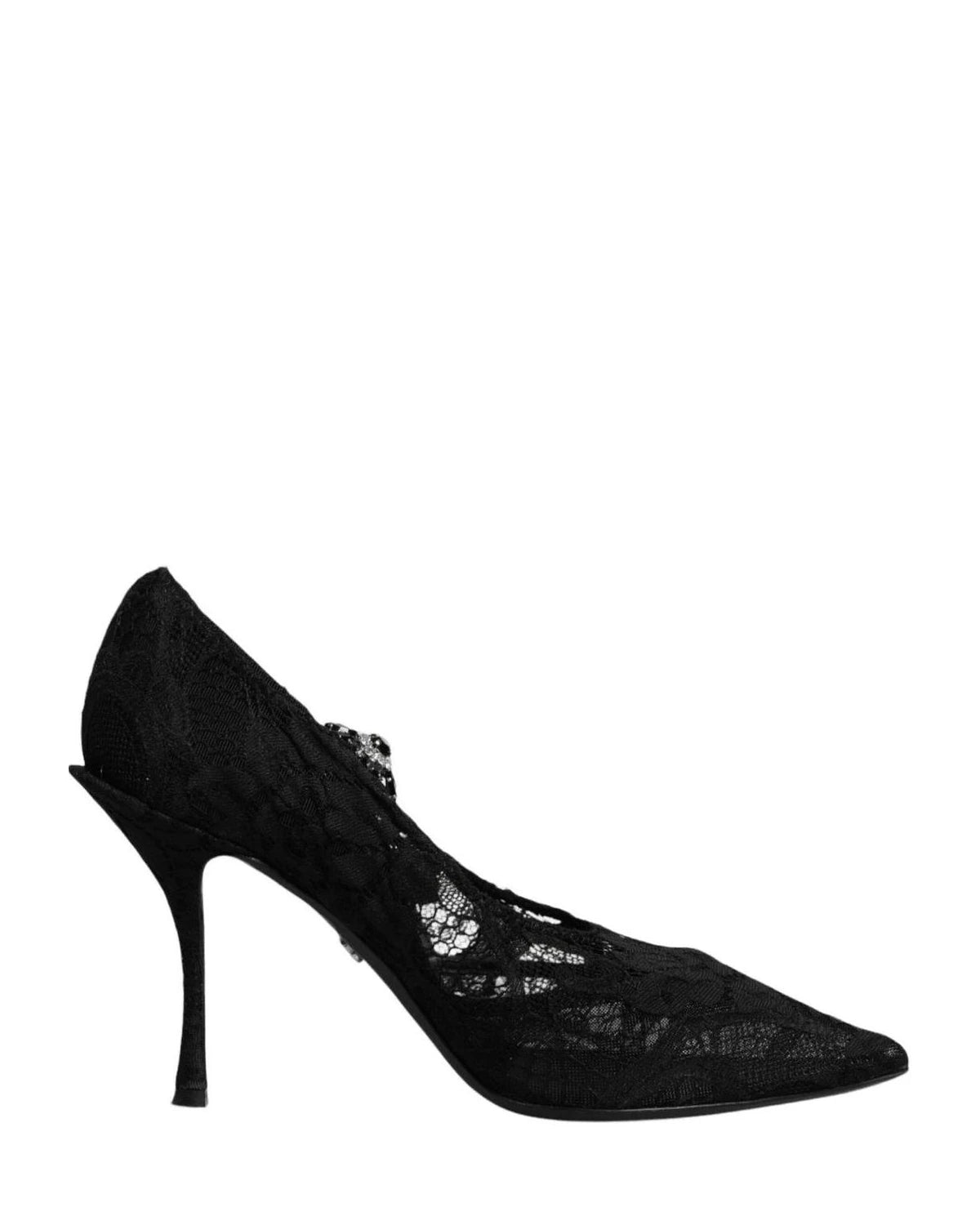 Dolce & Gabbana Black Lace Crystals Mary Jane Pumps Shoes Glam Steals